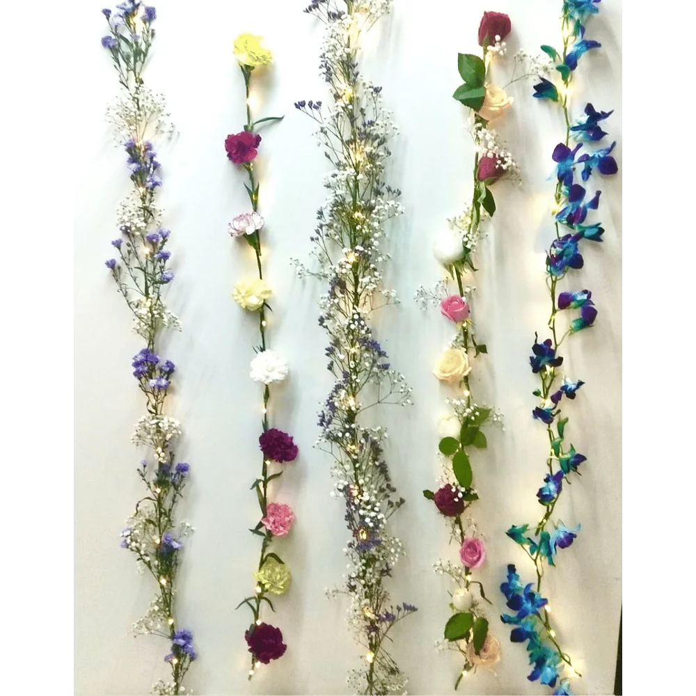 Assorted fresh flower Strings with Fairy Light (5) ,5 piece