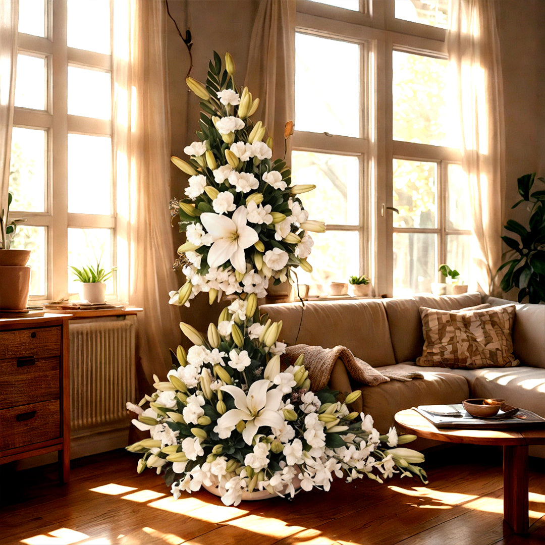 White Tall floral Arrangements in Basket