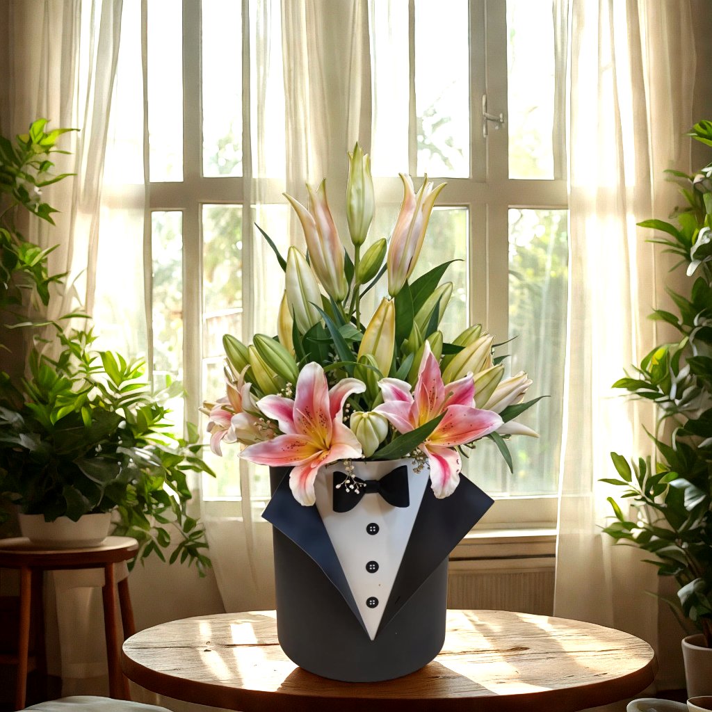 Floral arrangement of Fragrant Oriental Lilies in Box