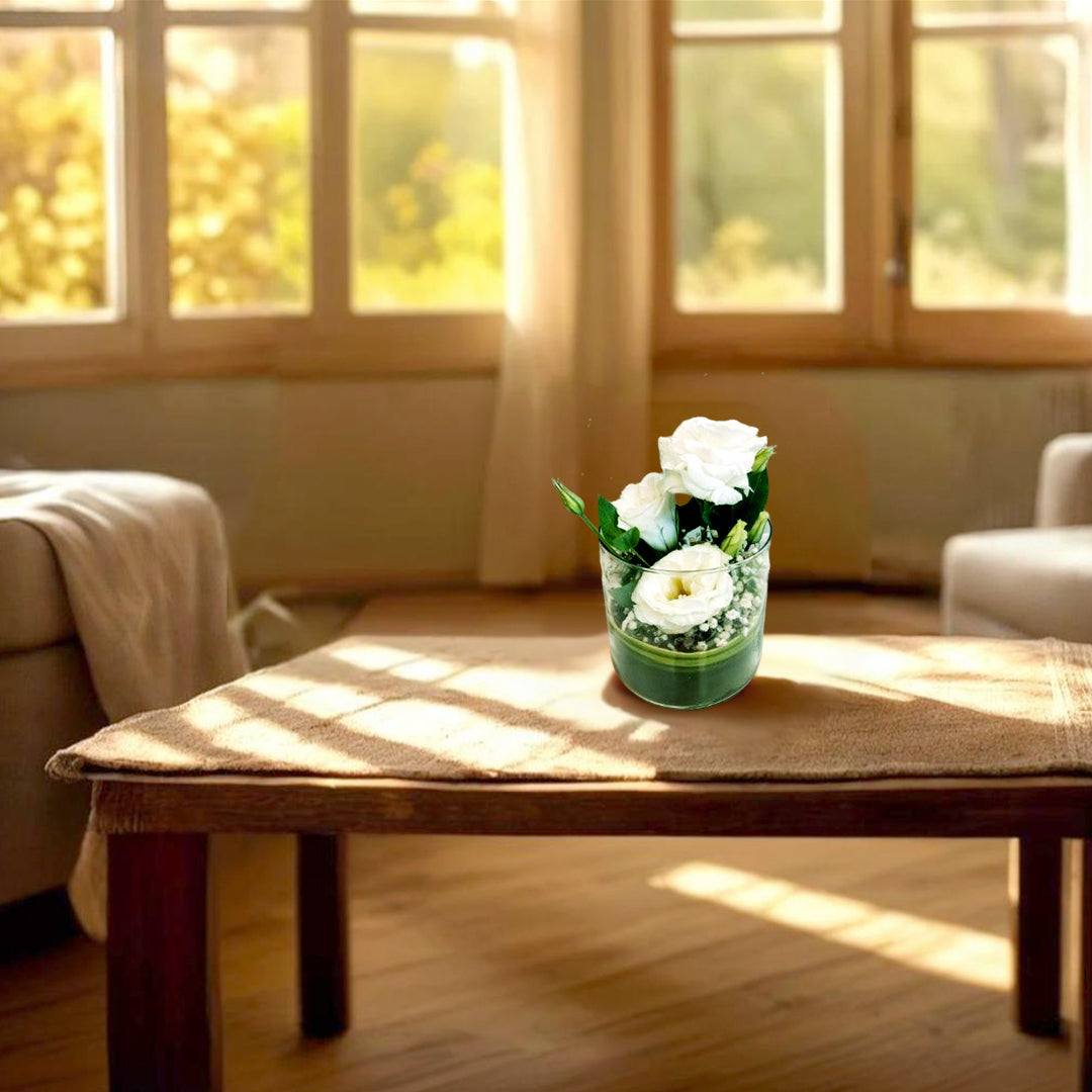 Eustoma in Glass Vase
