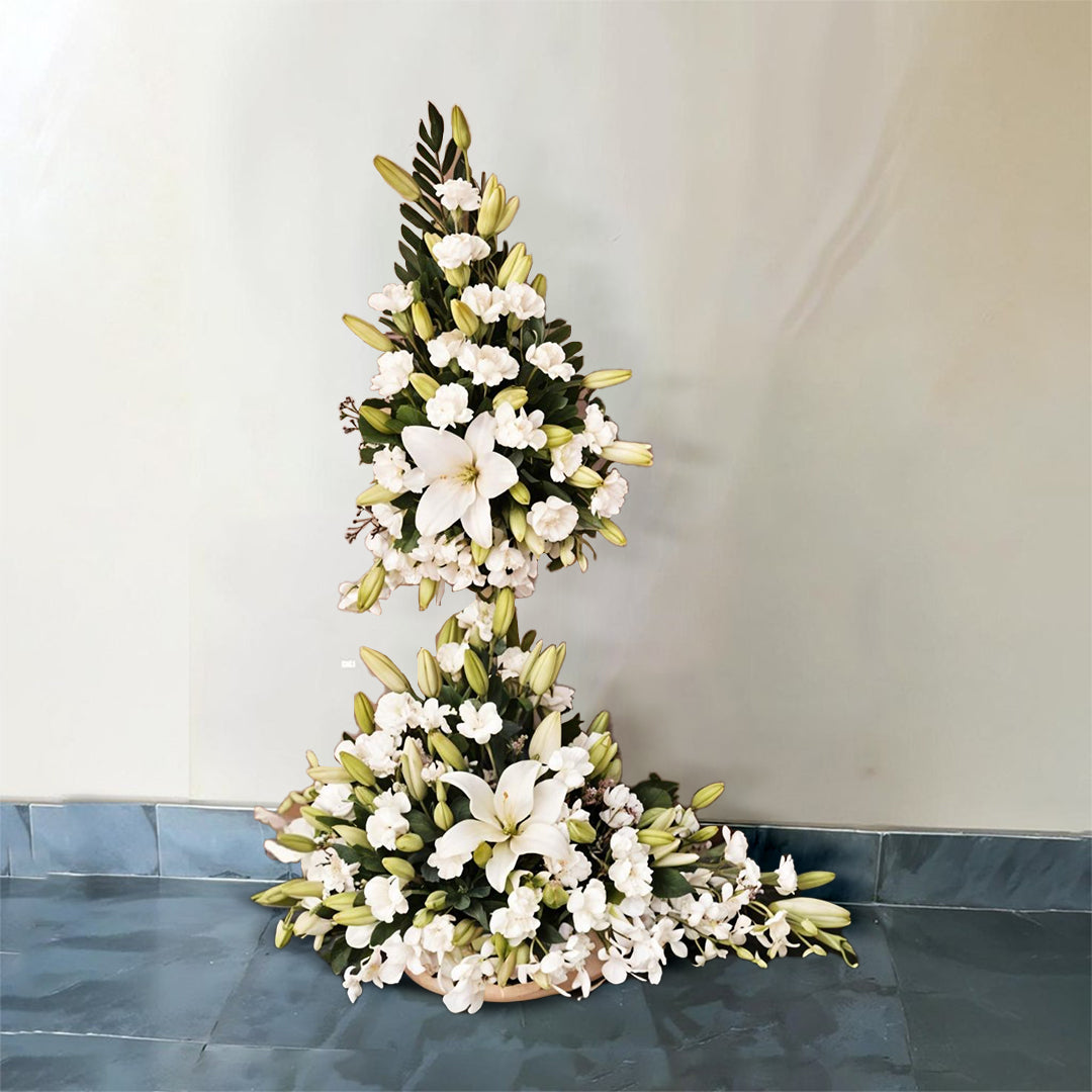 White Tall floral Arrangements in Basket