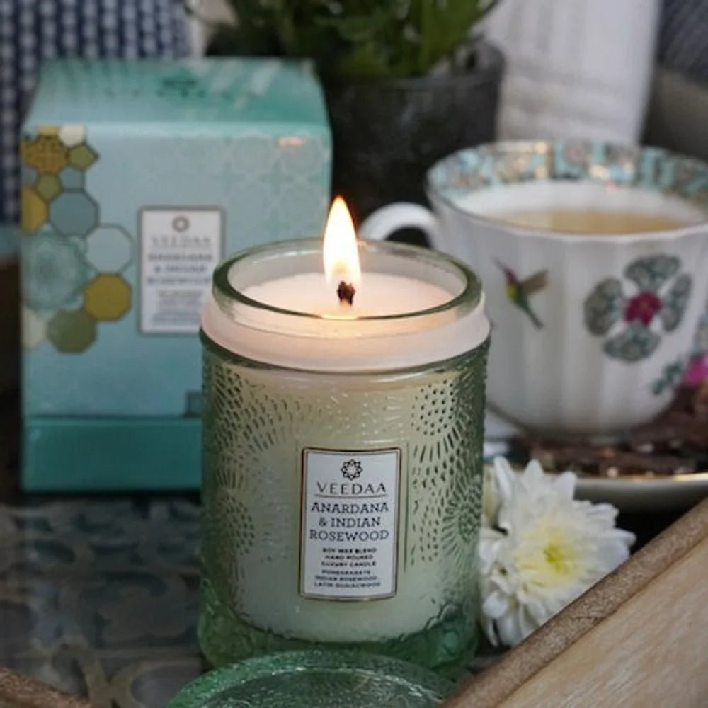 ANARDANA & INDIAN ROSEWOOD- MANDALA GLASS COCONUT WAX CANDLE