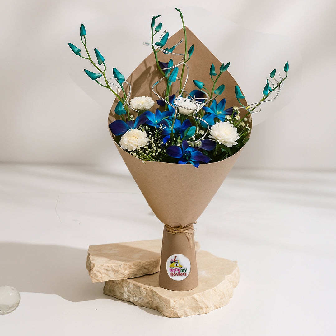 Bouquet of Carnations and Orchid in Brown Wrap
