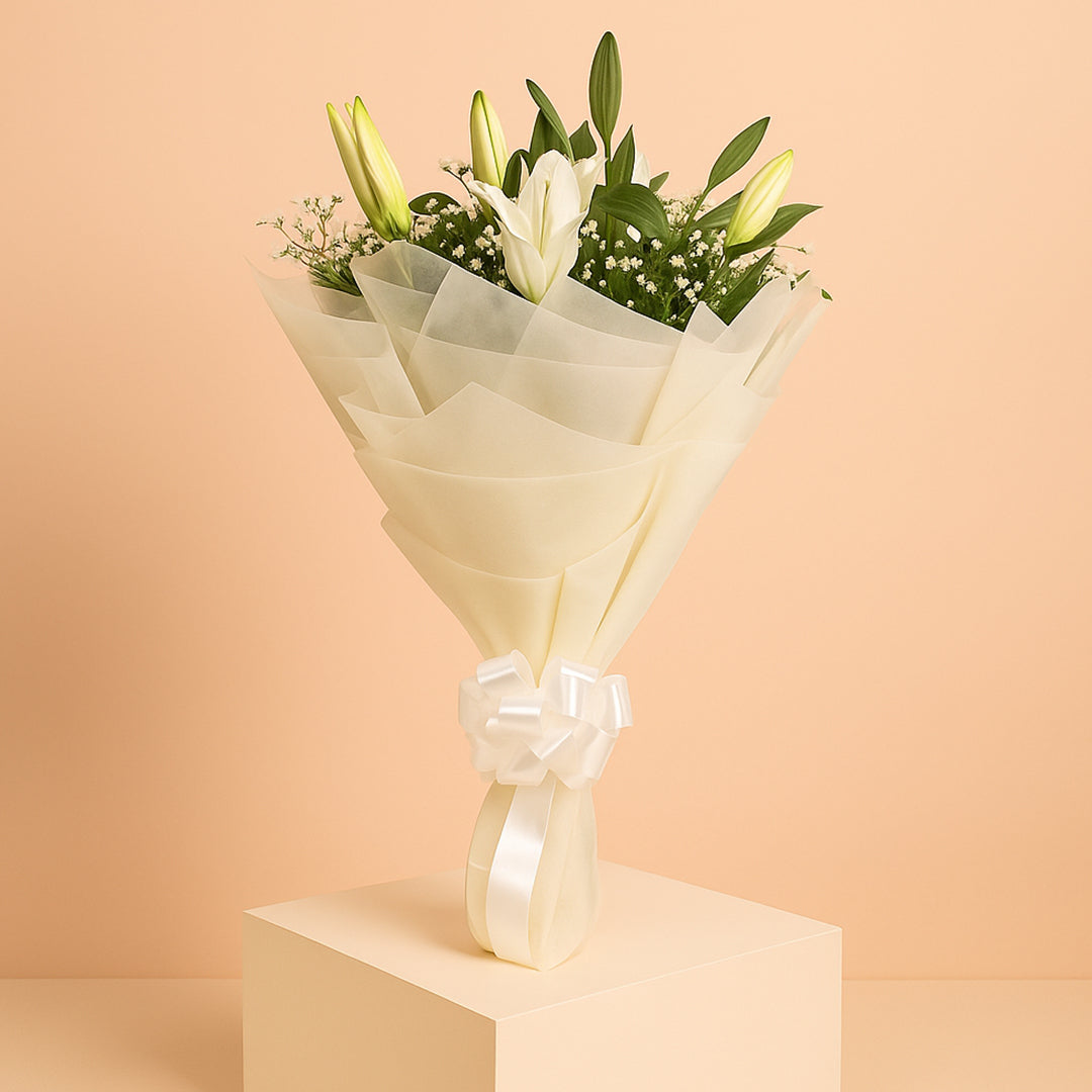 Bouquet of Fragrant Oriental Lilies in Tissue Wrap