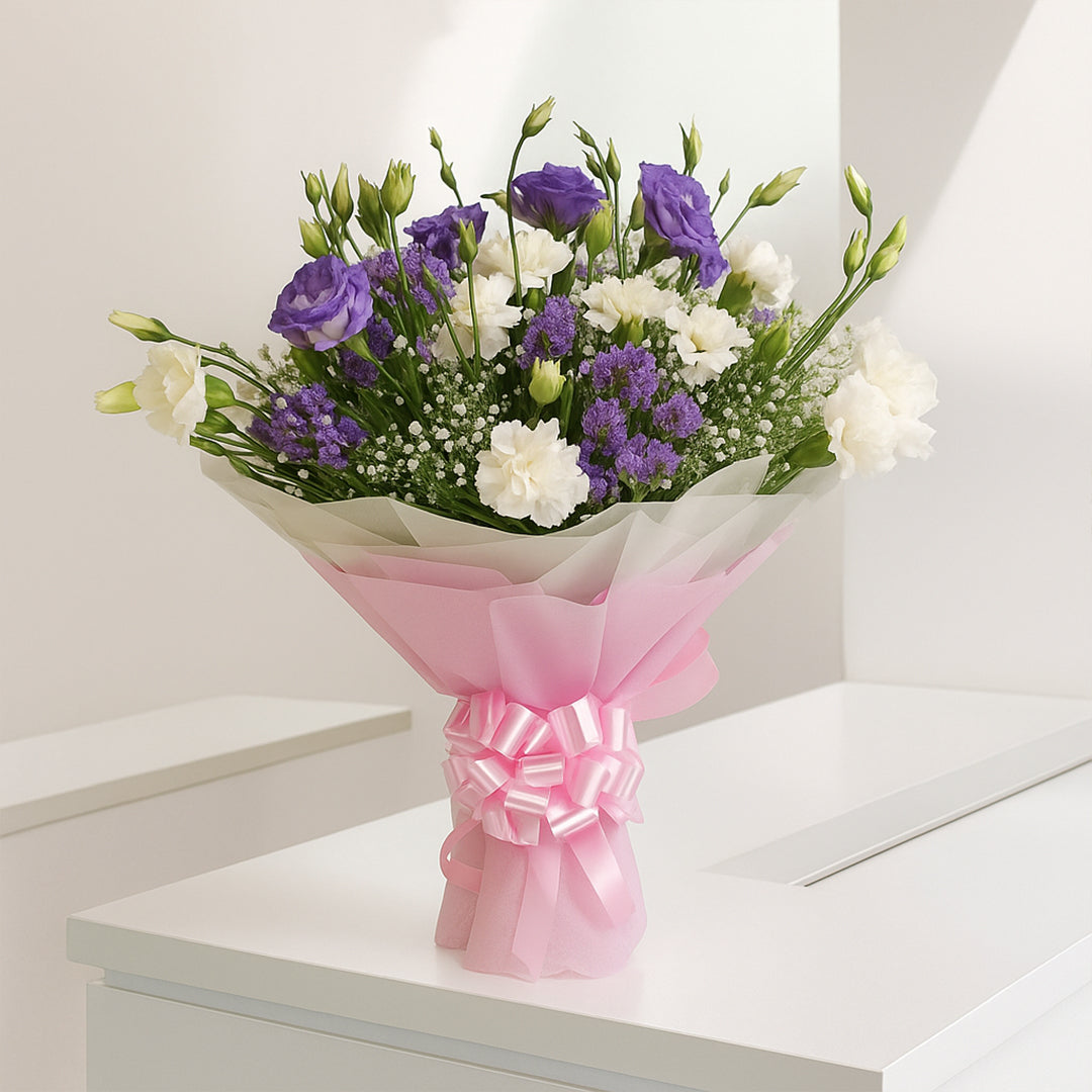 Diva - Bouquet of Mixed Eustomas and Blue Daisies