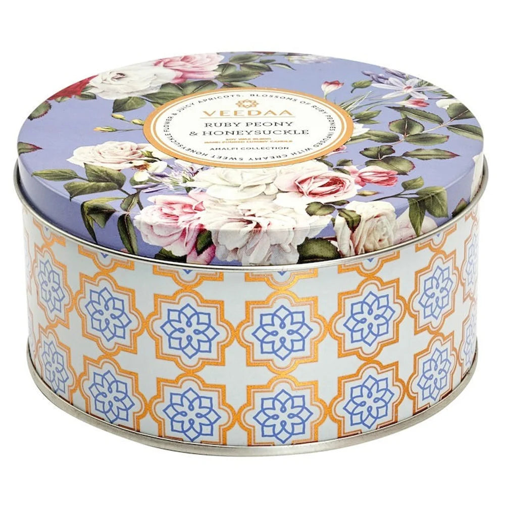 RUBY PEONY & HONEYSUCKLE- 3 WICK TIN COCONUT WAX CANDLE