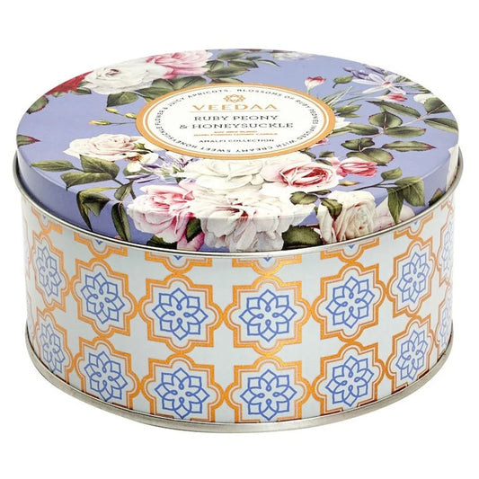 RUBY PEONY & HONEYSUCKLE- 3 WICK TIN COCONUT WAX CANDLE