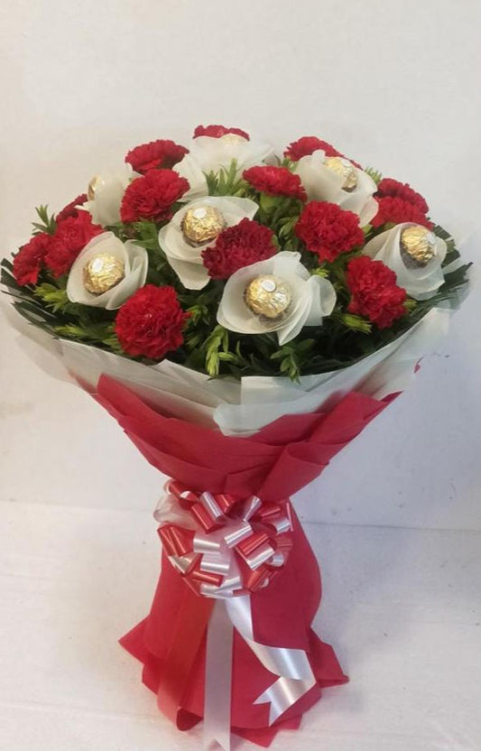 Bouquet of Carnations and Ferrero Rocher Chocolates and Carnations