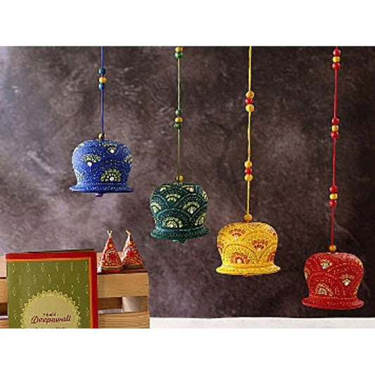Hanging Terracotta Lamps- Set of 4 (Assorted Colours)