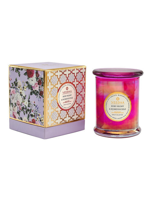 Ruby Peony & Honeysuckle Czech Glass Scented Candle