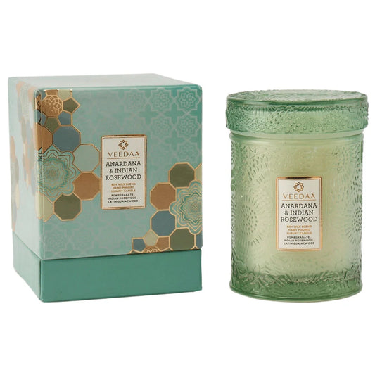 ANARDANA & INDIAN ROSEWOOD- MANDALA GLASS COCONUT WAX CANDLE