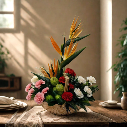 Mixed Flower Arrangement in Wooden Boat