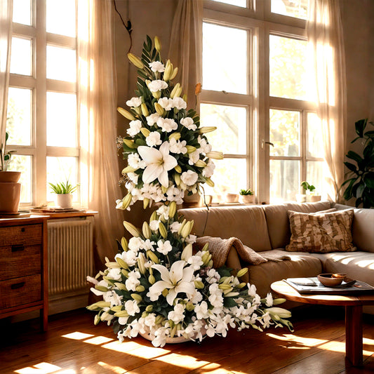 White Tall floral Arrangements in Basket