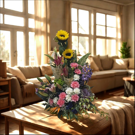 Mixed Flowers arranged in a basket