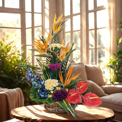 Floral Arrangement with Birds of Paradise, Carnations, Anthuriums and Orchids