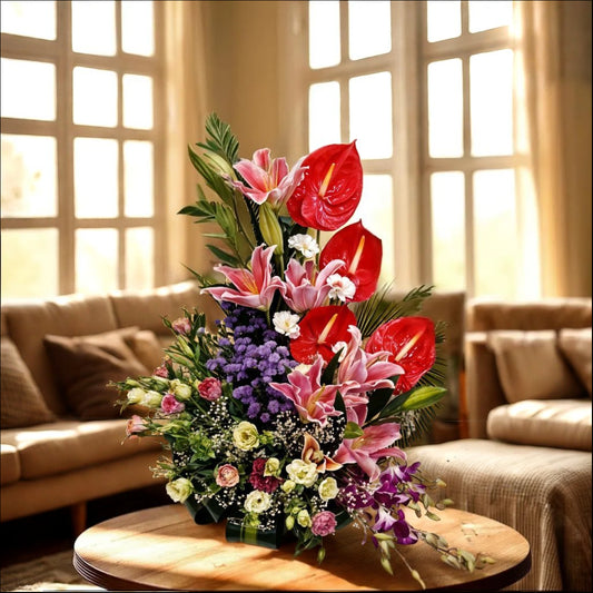 Mixed Blossoms - Floral Arrangement with mixed flowers in Basket