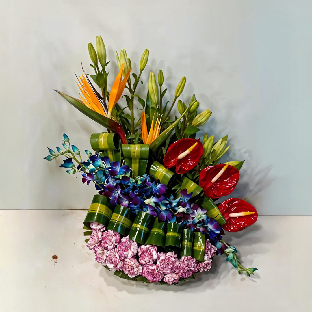 Floral Arrangement with Asiatic Lilies, Anthuriums, Carnations, Birds of Paradise and Orchids in Basket