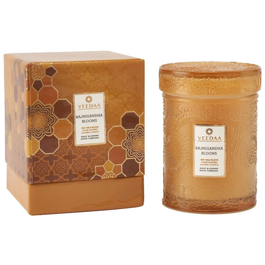 RAJNIGANDHA BLOOMS- MANDALA GLASS COCONUT WAX CANDLE