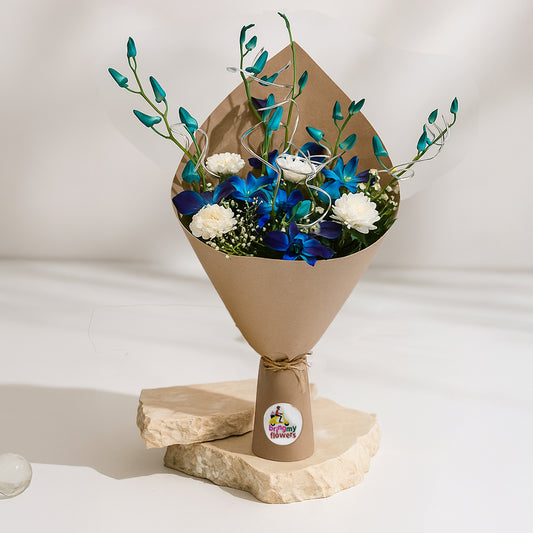 Bouquet of Carnations and Orchid in Brown Wrap
