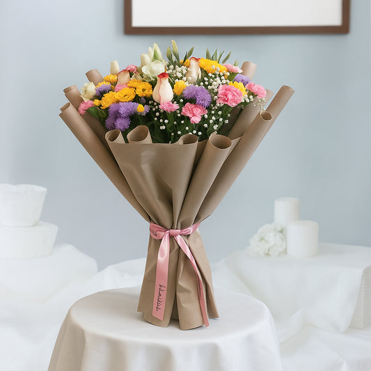 Exquisite Bouquet of Eustomas, Roses, Carnations & Daisies
