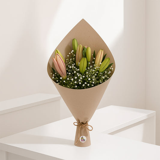 Bouquet of Asiatic Lily in Brown Wrap
