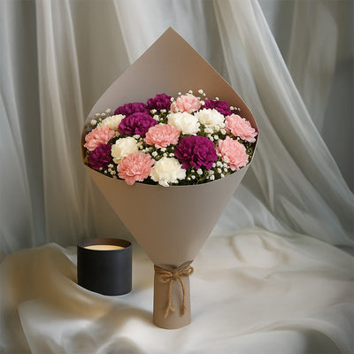 Mixed Carnations Bouquet in Brown Wrap