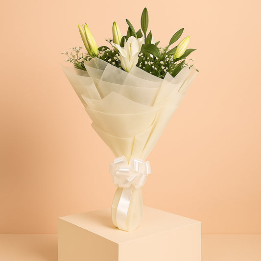 Bouquet of Fragrant Oriental Lilies in Tissue Wrap