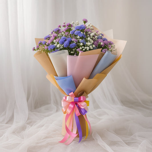 Mixed Statice Bouquet in Tissue Wrap