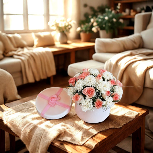 Rose n Carnations arranged in a Box